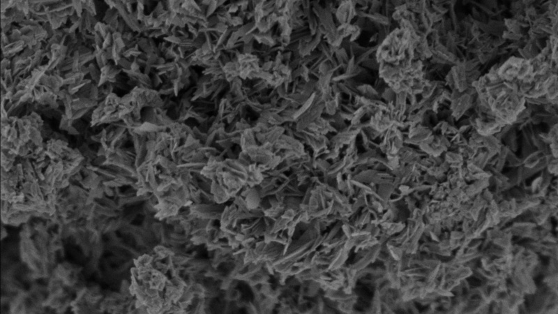 Octa-calcium phosphate imaged uncoated in UC/BD mode using a 2000 V stage bias (OCP-L-50%, Rui Li, Duer Group, Dept. of Chemistry, Cambridge).